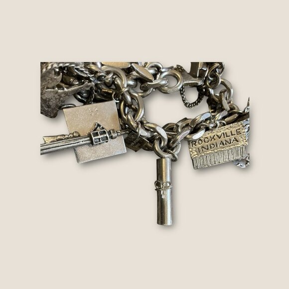 Estate Vintage Charm Bracelet Loaded With Sterling Charms Including Bell Trading - Picture 9 of 16